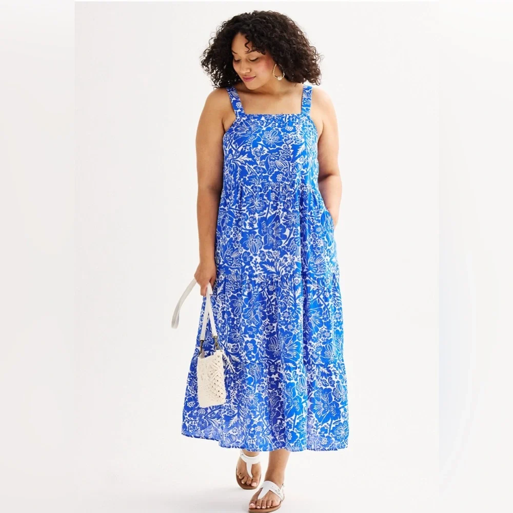 Sonoma Blue and white Floral gauze Maxi Dress